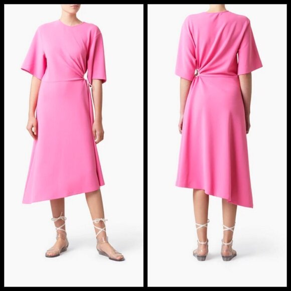 💕SEE BY CHLOE💕 Cut-Out Dress ~ Dazzling Pink Small Midi Length Crepe - Picture 3 of 16